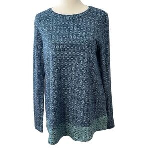 J. Jill Ponte Jaquard Blue Long Sleeve Tunic Top Sz XS